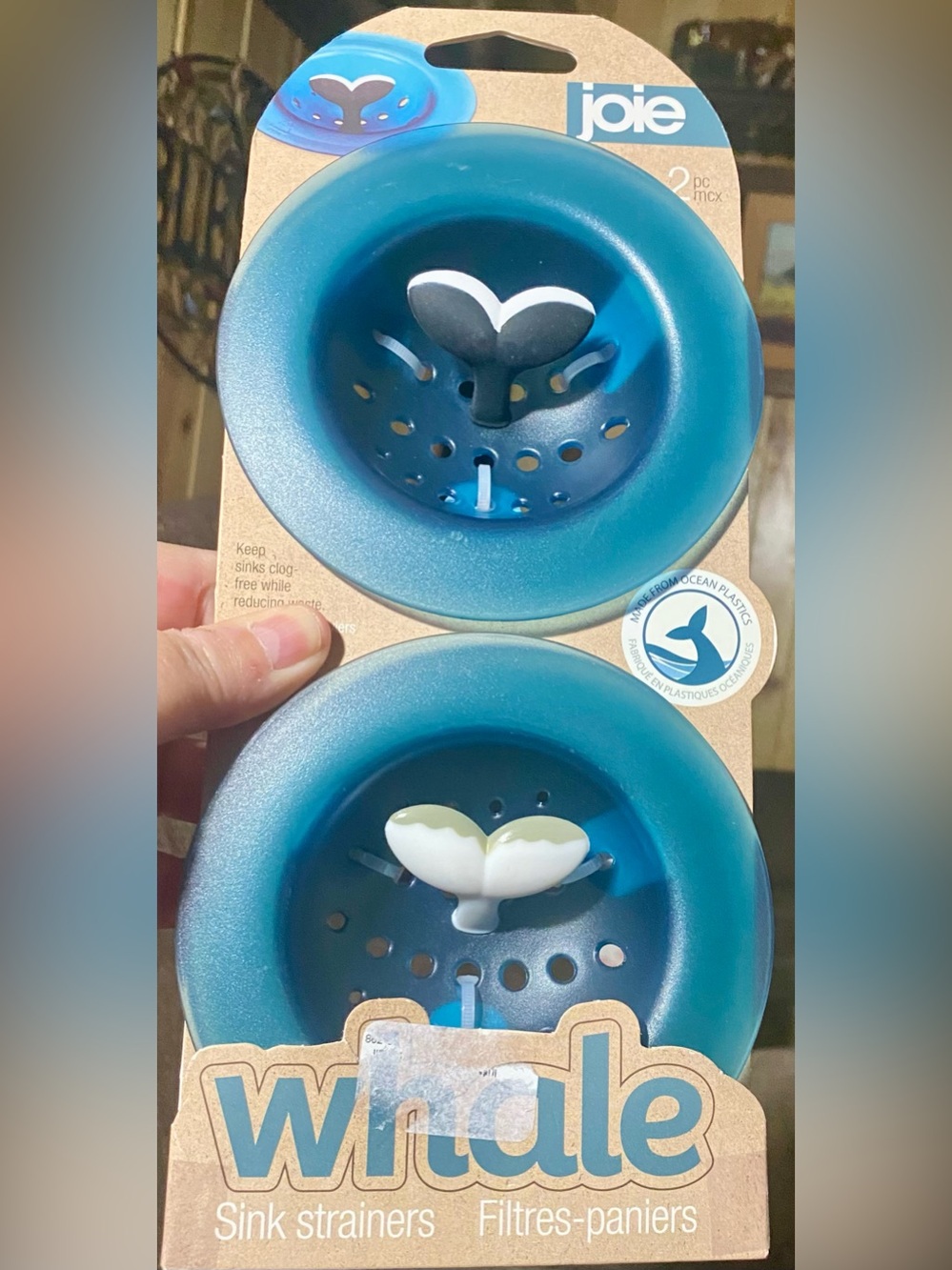 Joie NEW Teal Whale Sink Strainers with White Tail Accents (Set of 2)